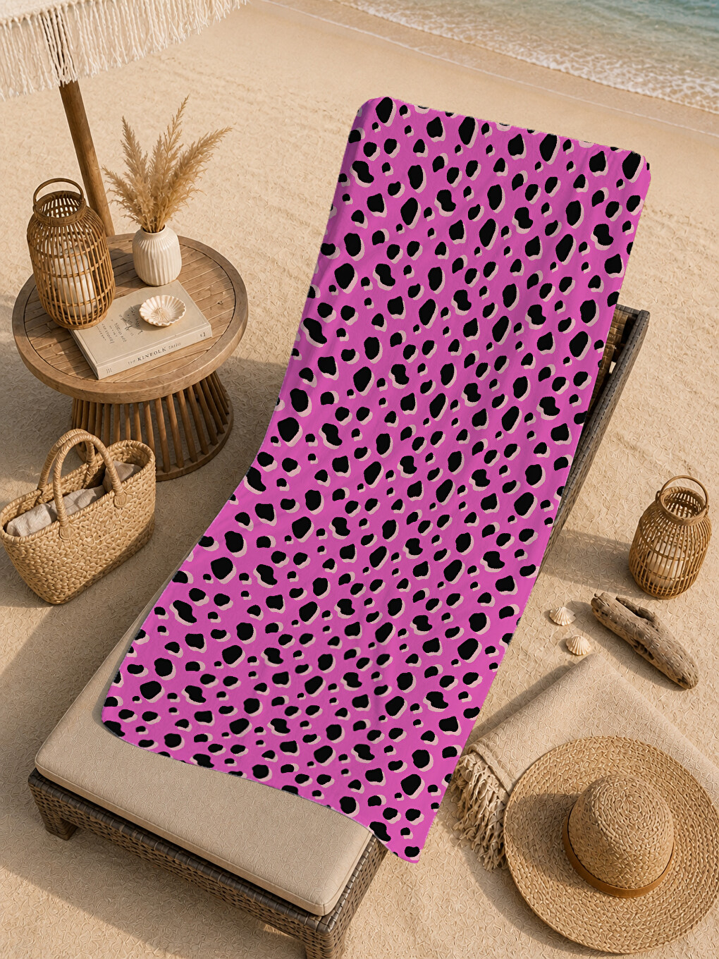 Pembe Siyah Leopar Desenli 70x150 Cm Dijital Baskılı Plaj Ve Banyo Havlusu-4