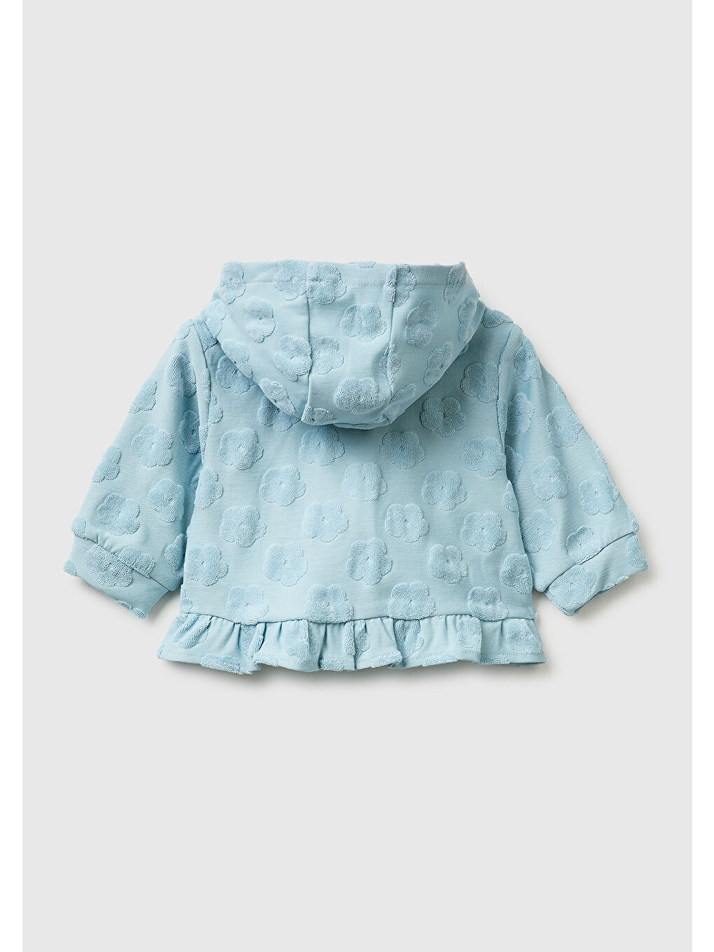 Bebek Açık Mavi Çiçek Desenli Etek Ucu Fırfırlı Kapüşonlu Jakarlı Sweatshirt-1