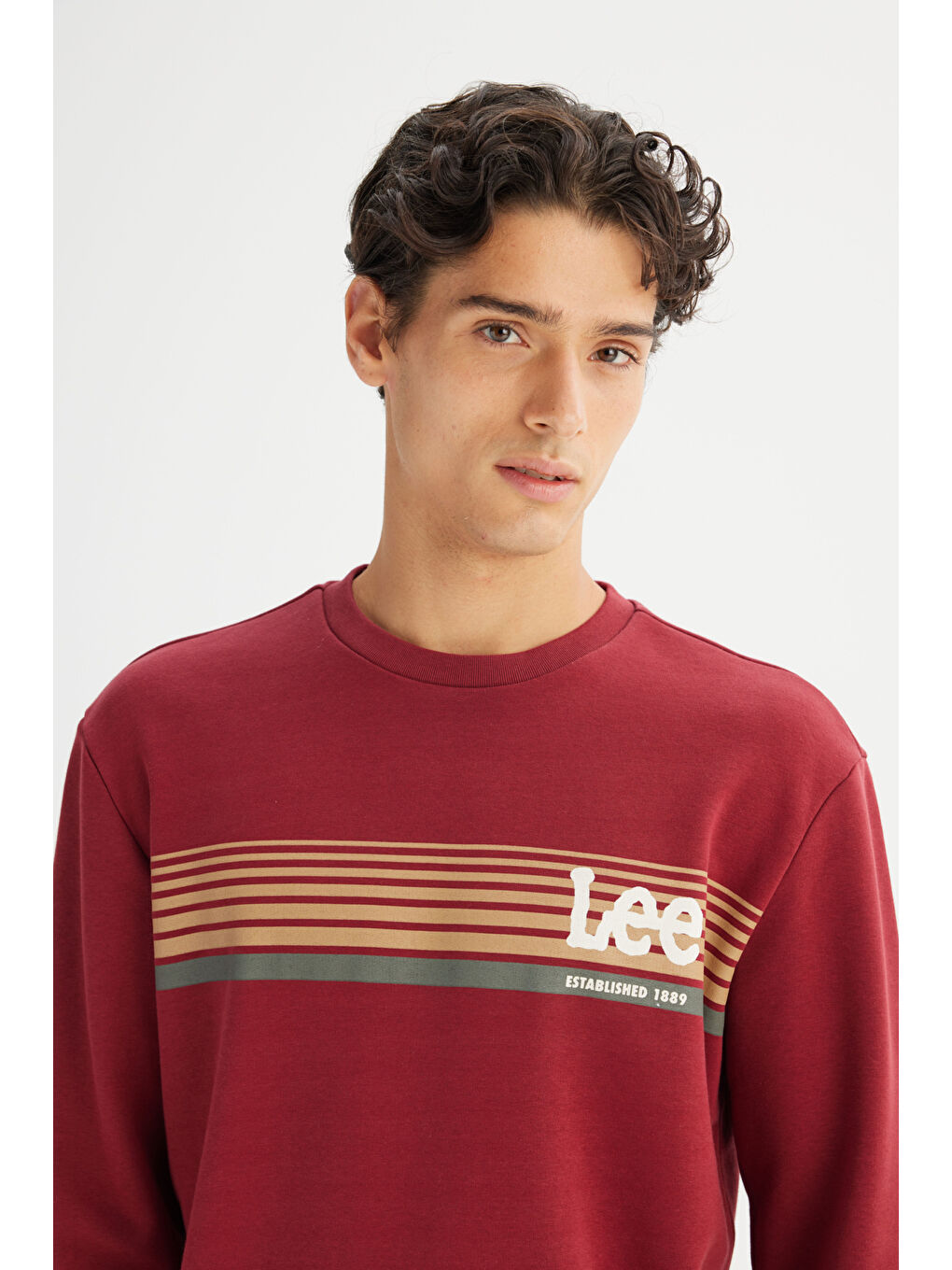 Bordo Regular Fit Bisiklet Yaka Baskılı Sweatshirt-3