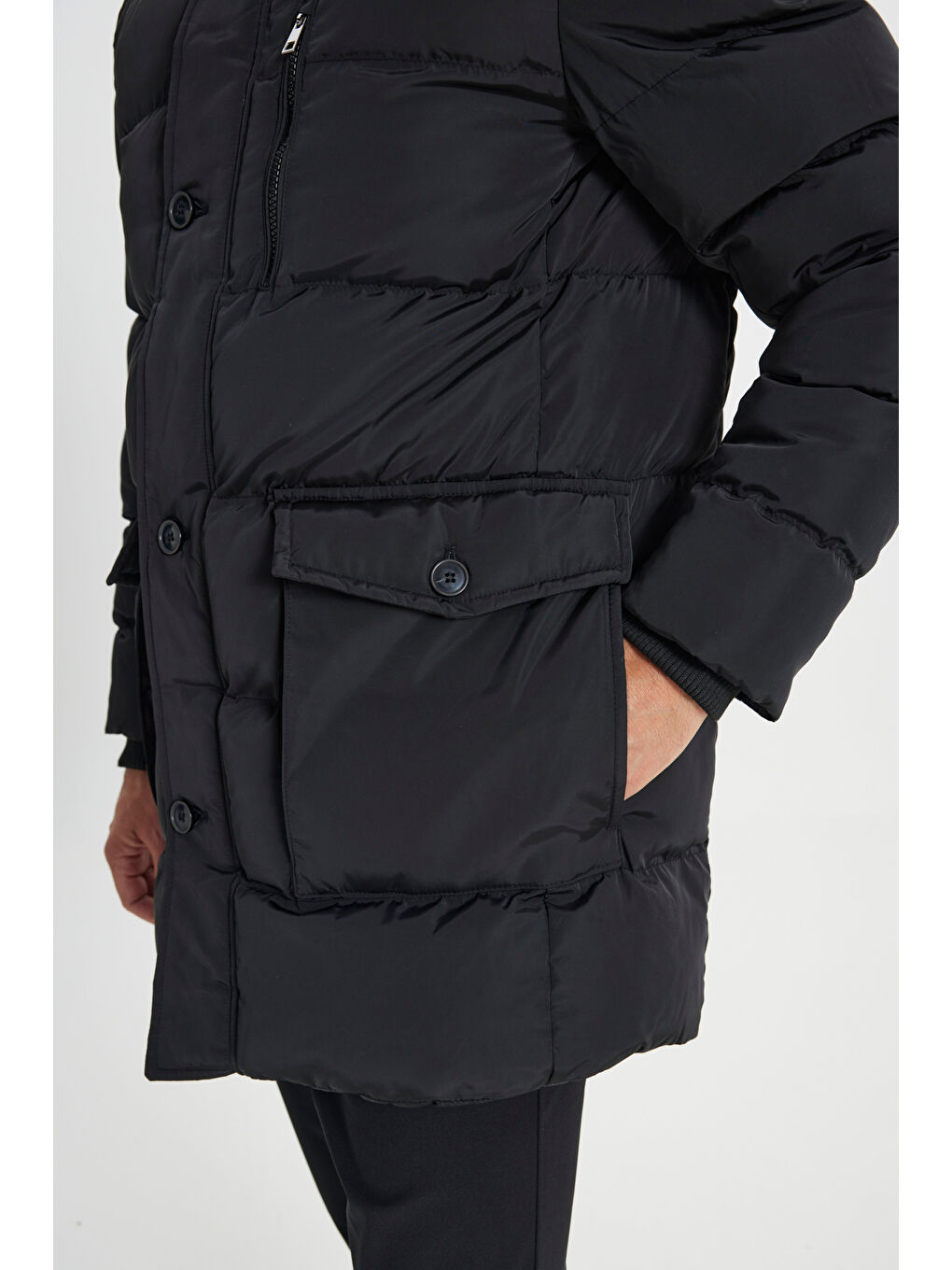 Erkek Siyah Standart Fit Soğuk Geçirmez Casual Mont-6