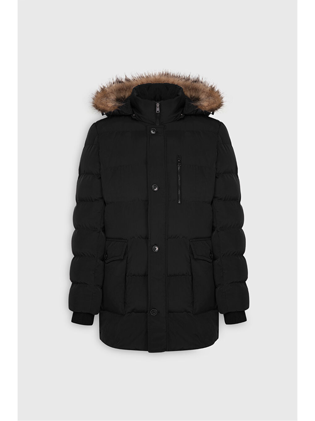 Erkek Siyah Standart Fit Soğuk Geçirmez Casual Mont-8