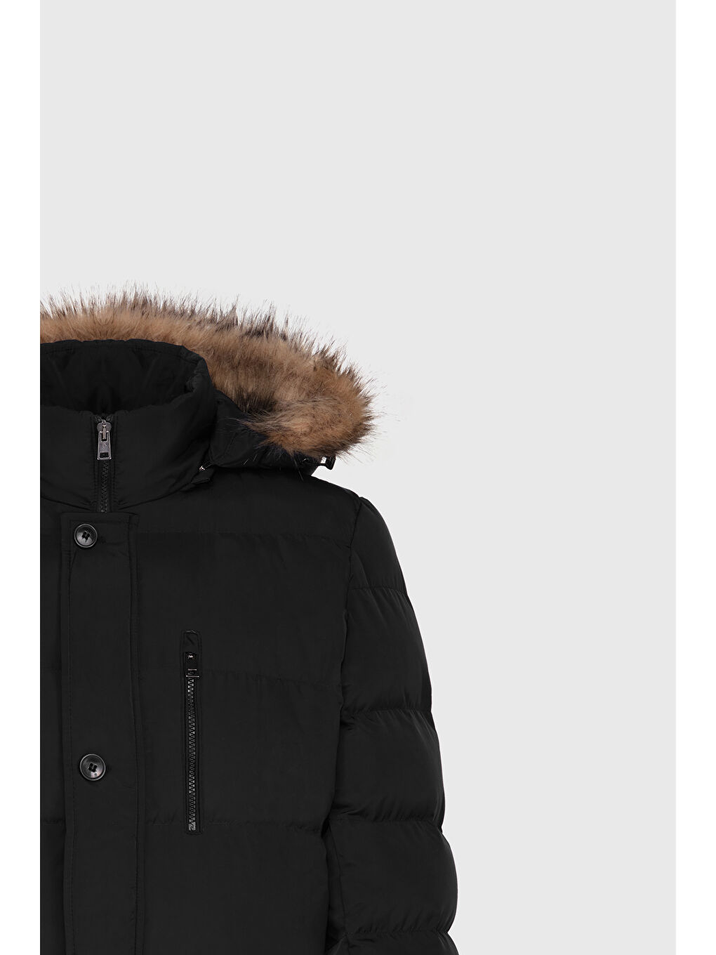 Erkek Siyah Standart Fit Soğuk Geçirmez Casual Mont-9