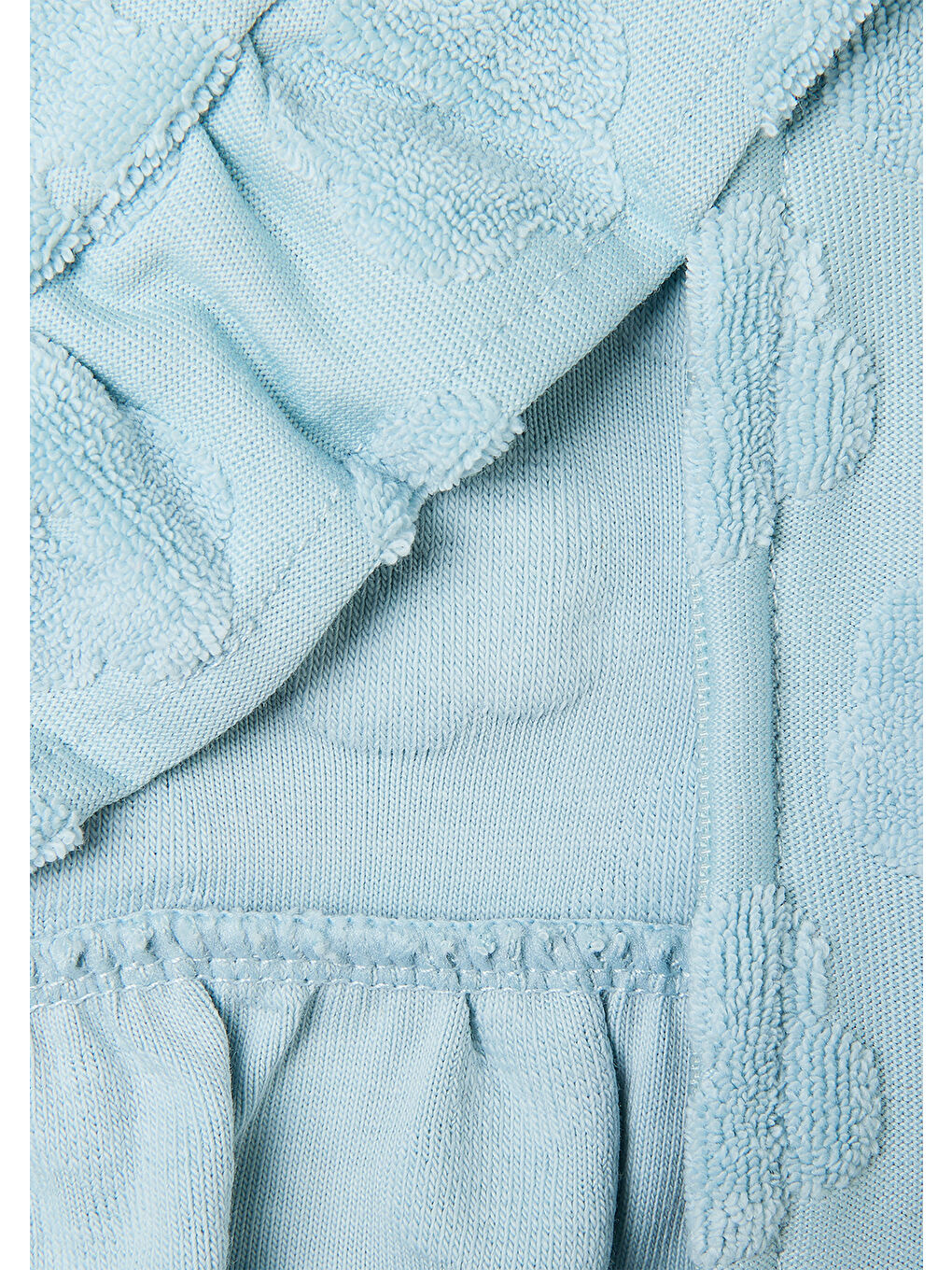 Bebek Açık Mavi Çiçek Desenli Etek Ucu Fırfırlı Kapüşonlu Jakarlı Sweatshirt-2