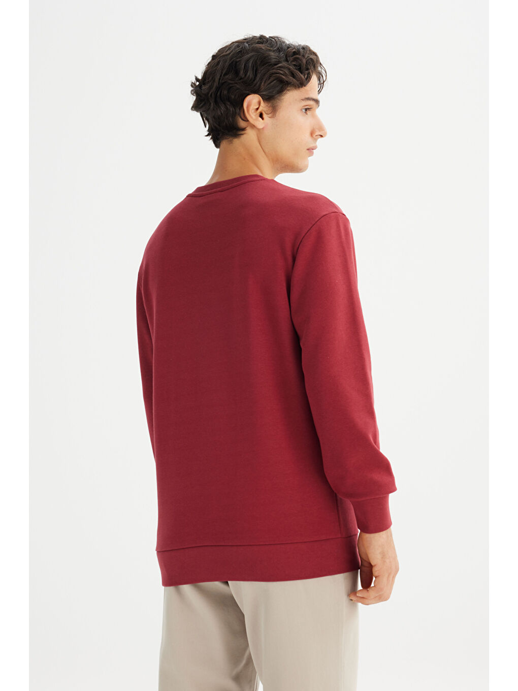 Bordo Regular Fit Bisiklet Yaka Baskılı Sweatshirt-4