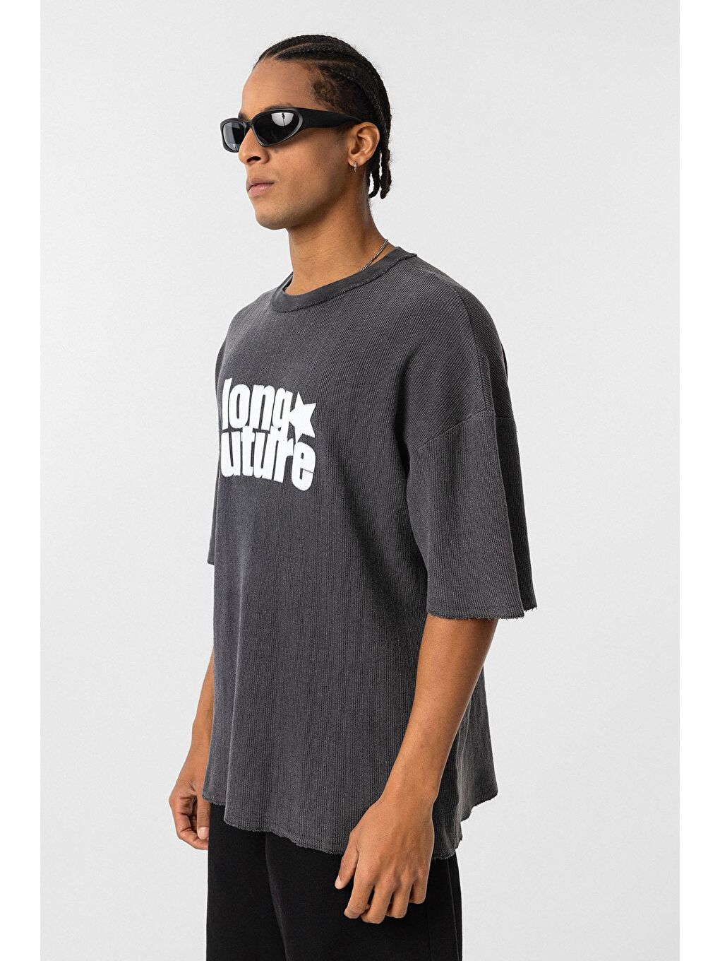 Yıkamalı Oversize Triko Tişört Siyah-3