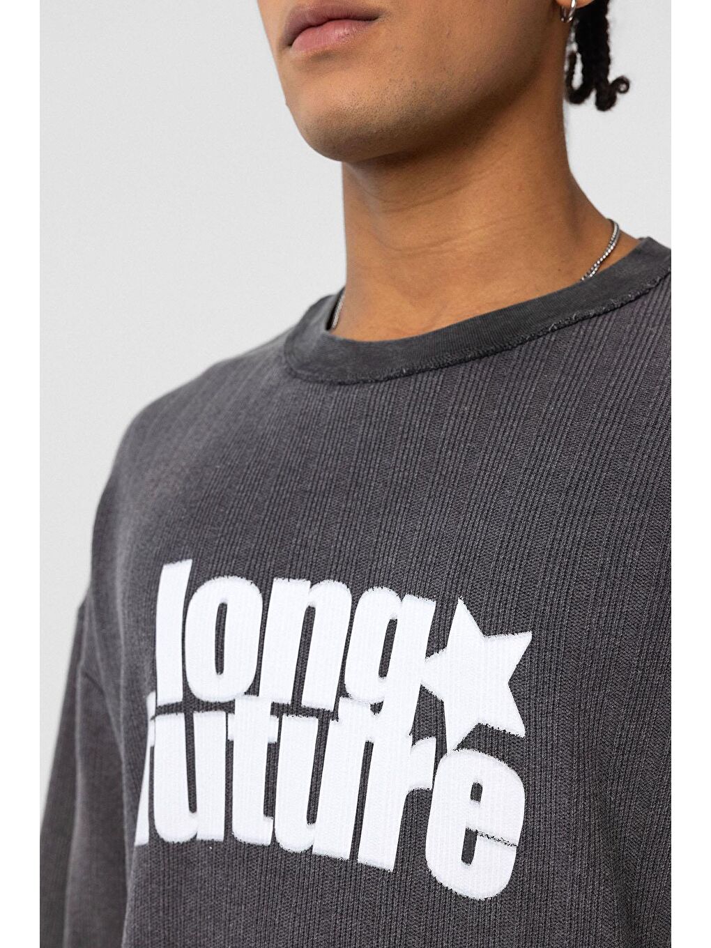 Yıkamalı Oversize Triko Tişört Siyah-4