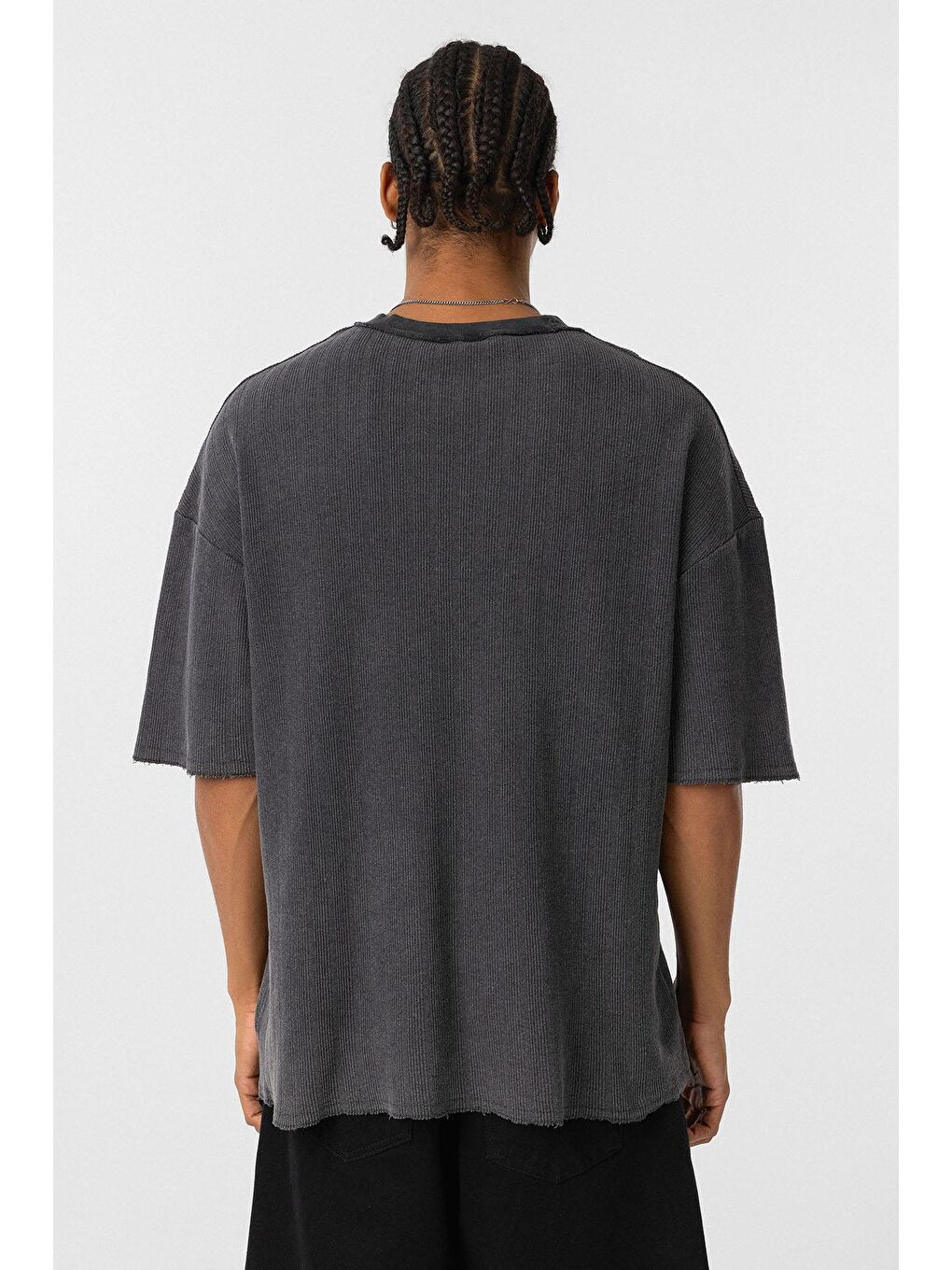 Yıkamalı Oversize Triko Tişört Siyah-5