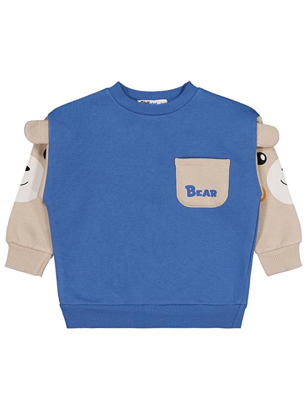 İndigo Boys Kolları Ayı Baskılı 2-5 Yaş Sweatshirt-1