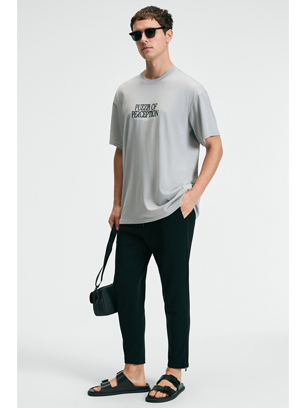 Feast Erkek %100 Pamuk Oversize Fit Baskılı Kısa Kollu Yuvarlak Yakalı Açık Gri T-shirt-2