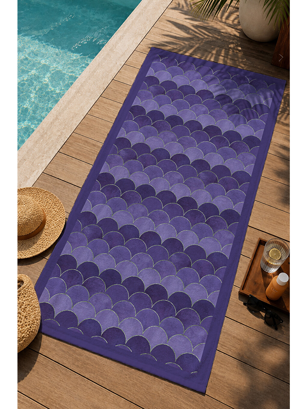 Mor Denizkızı Pulu Desenli 70x150 Cm Dijital Baskılı Plaj Ve Banyo Havlusu-2