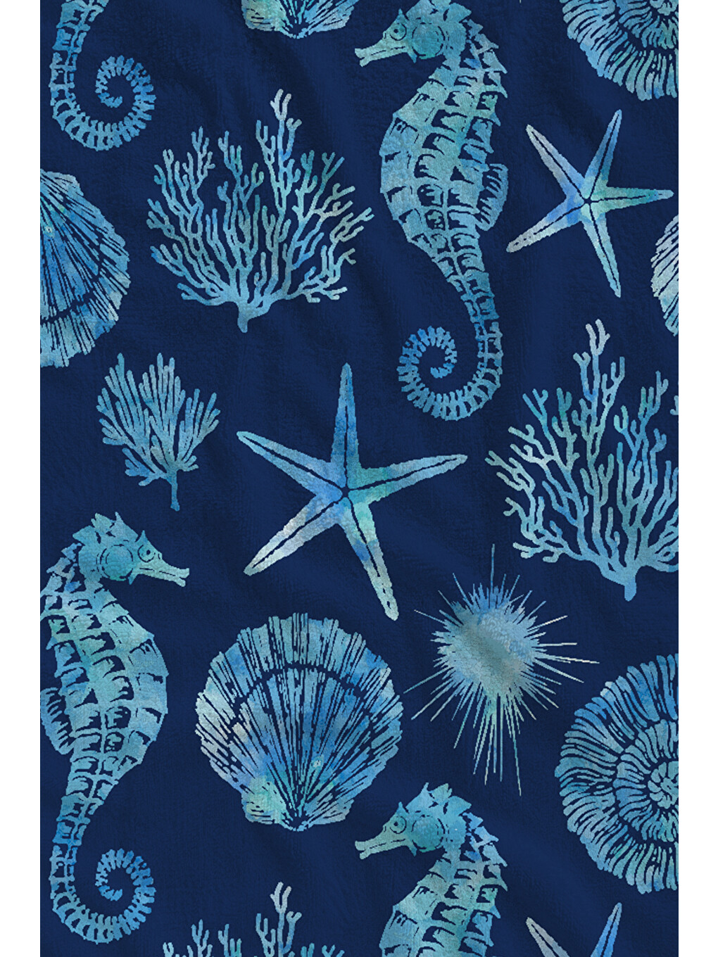 Lacivert Deniz Kabuğu Ve Deniz Yıldızı Desenli 70x150 Cm Dijital Baskılı Plaj Ve Banyo Havlusu