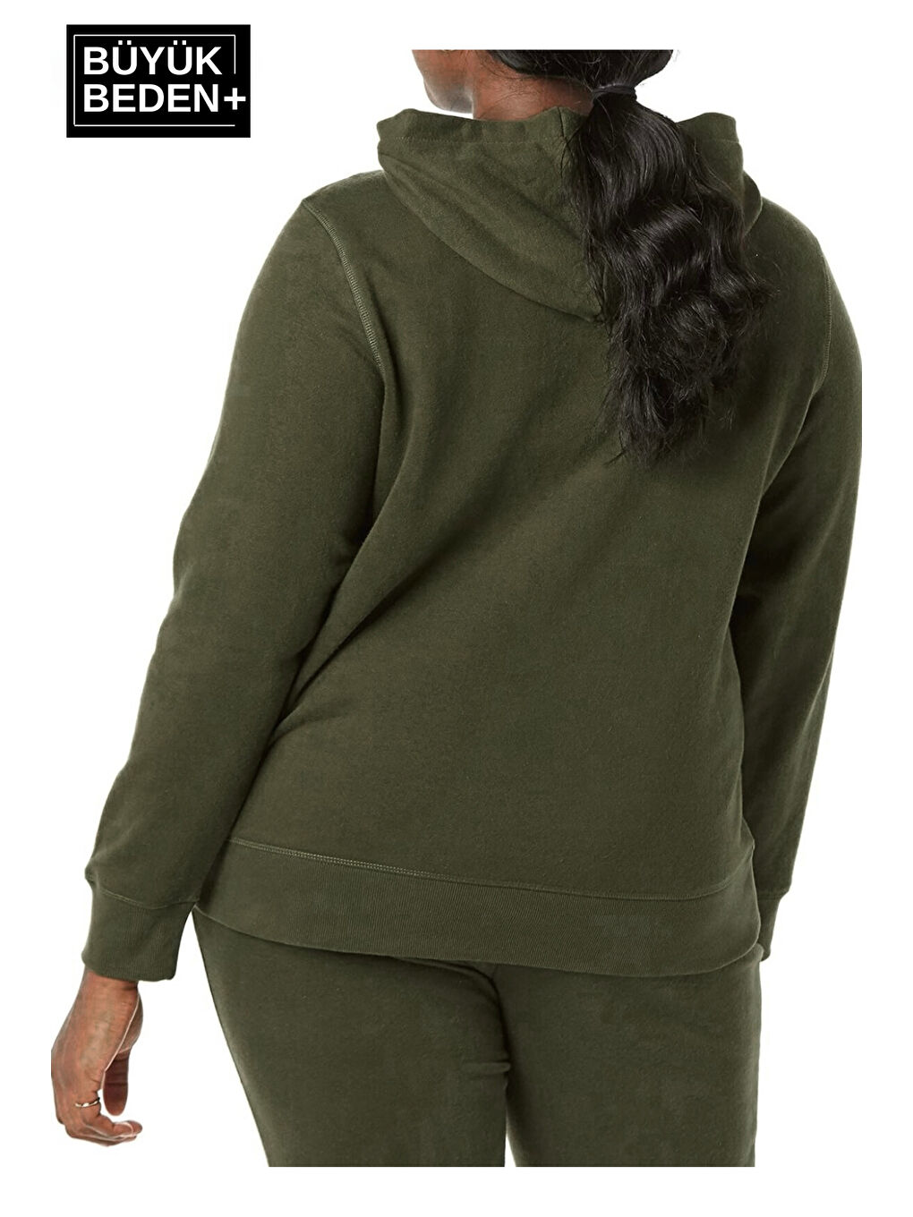 Haki Kadın El Yazılı California Baskılı Büyük Beden İnce Kapüşonlu Sweatshirt SPR25BSWK62-2