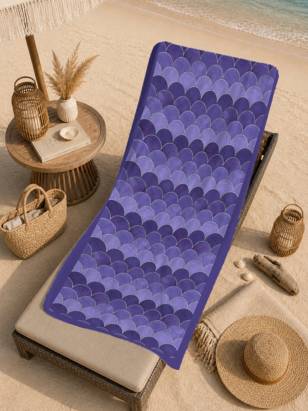 Mor Denizkızı Pulu Desenli 70x150 Cm Dijital Baskılı Plaj Ve Banyo Havlusu-4