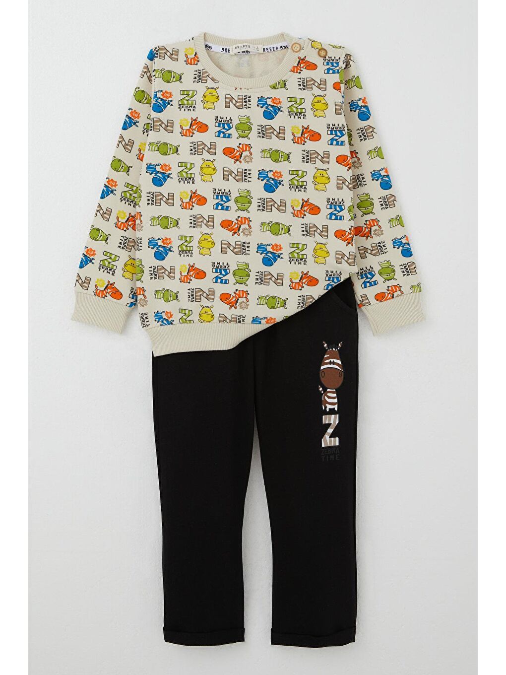 Ekru Erkek Bebek Eşofman Takım Zebra Macerası Krem (9 Ay-3 Yaş)