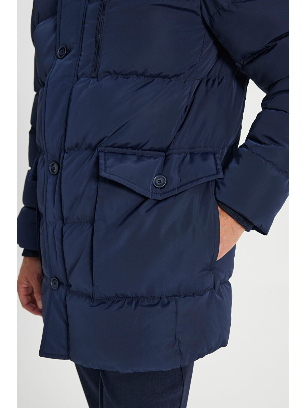 Erkek Lacivert Standart Fit Soğuk Geçirmez Casual Mont-5