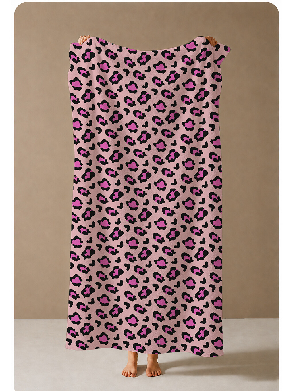 Bej Pembe Leopar Desenli 70x150 Cm Dijital Baskılı Plaj Ve Banyo Havlusu-3
