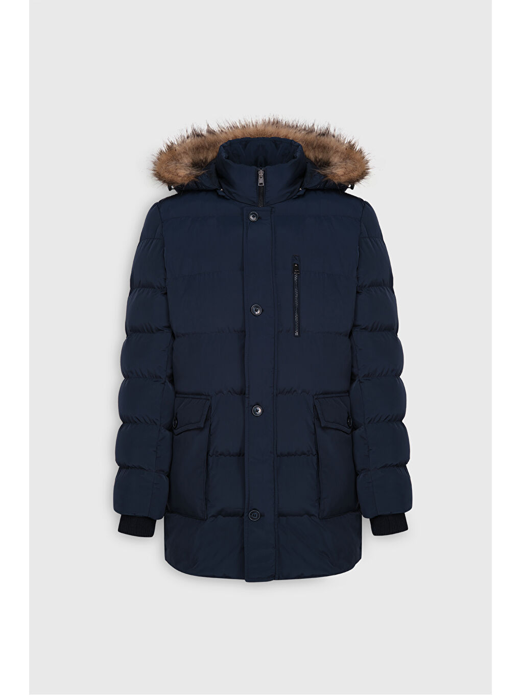 Erkek Lacivert Standart Fit Soğuk Geçirmez Casual Mont-7