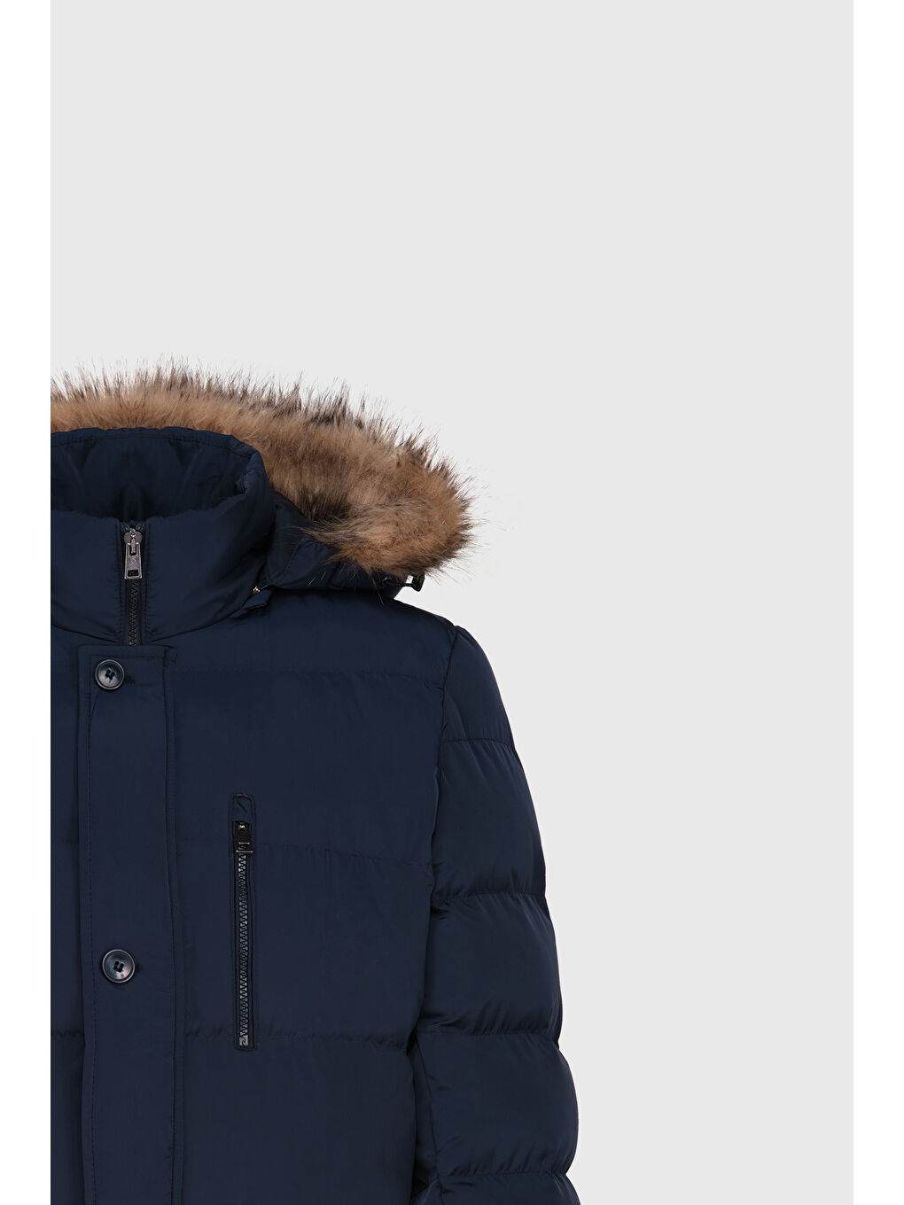 Erkek Lacivert Standart Fit Soğuk Geçirmez Casual Mont-8