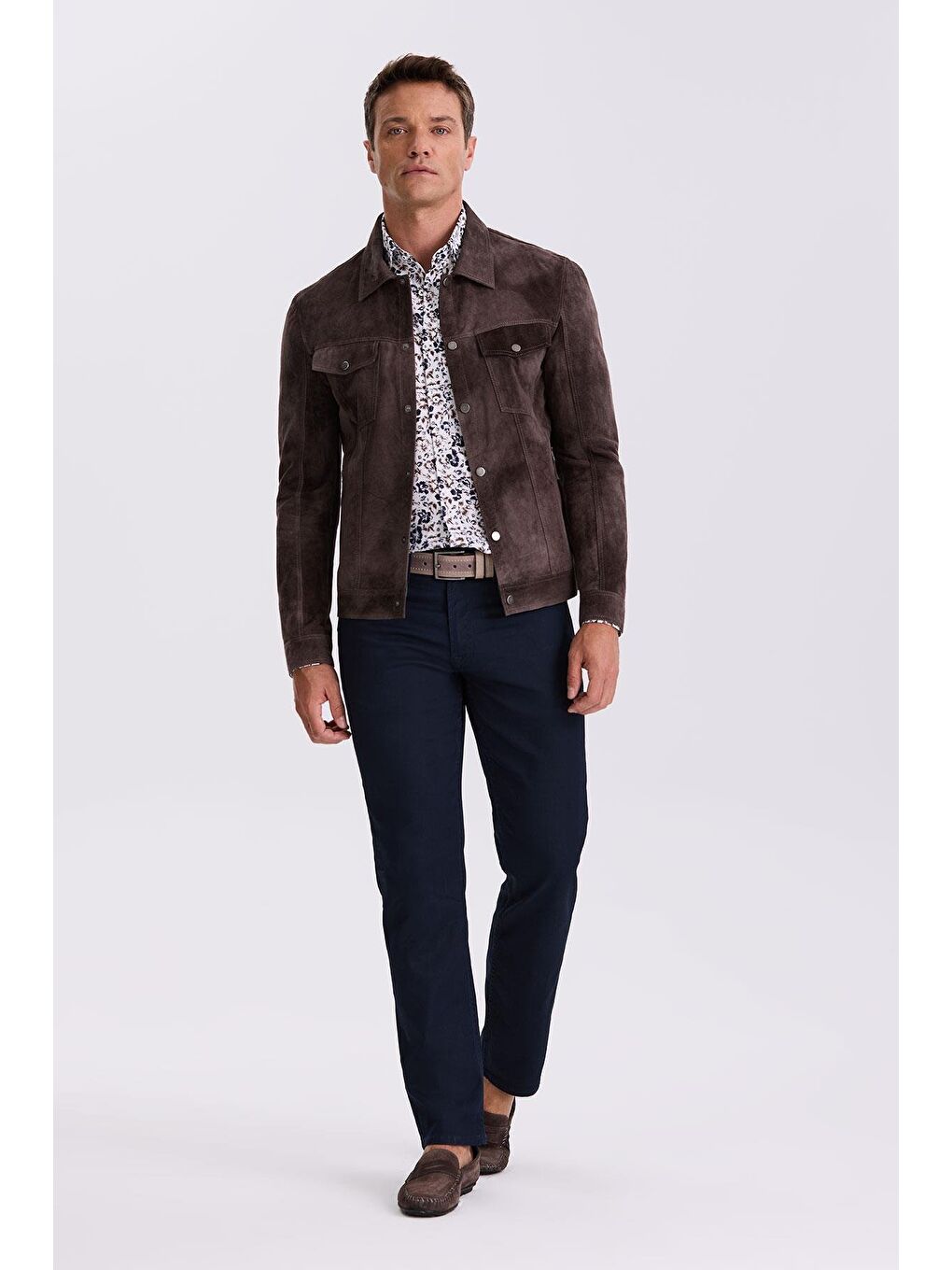 Kahverengi Kahve Comfort Fit Bebe Yaka Cepli %100 Deri Mont-1