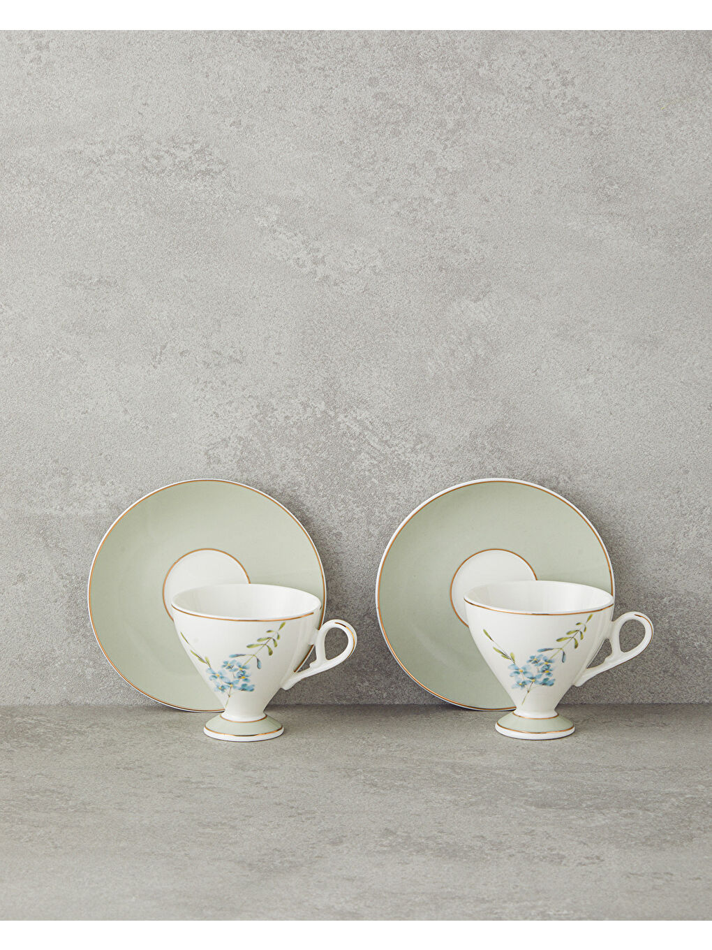 Valentina New Bone China 4 Parça 2 Kişilik Kahve Fincan Takımı 80 ml Açık Yeşil-1