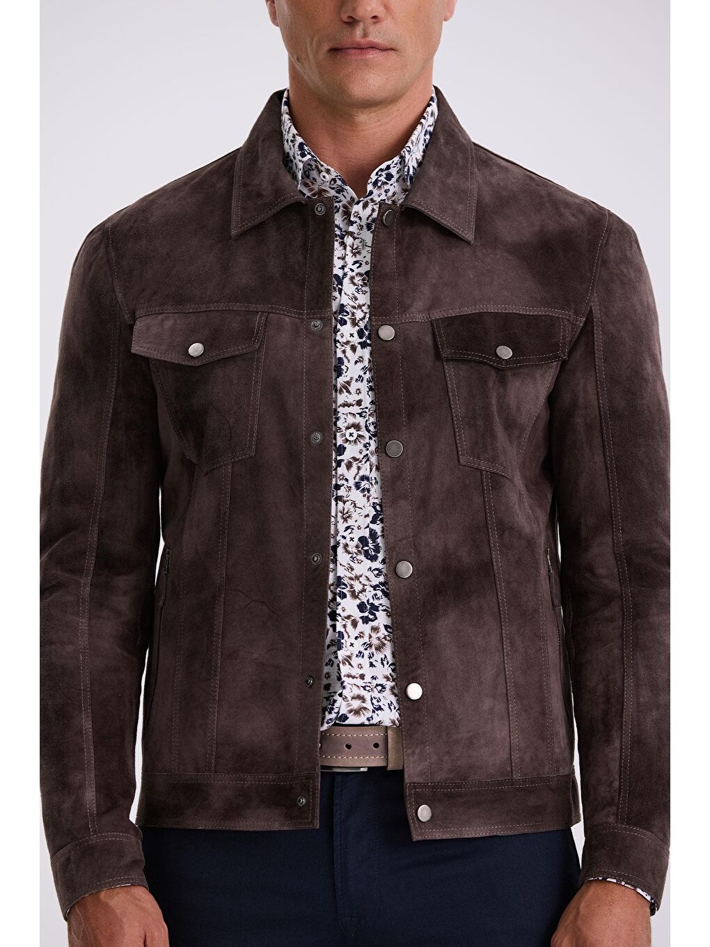 Kahverengi Kahve Comfort Fit Bebe Yaka Cepli %100 Deri Mont-2