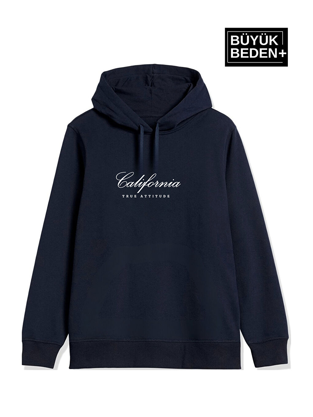 Lacivert Kadın El Yazılı California Baskılı Büyük Beden İnce Kapüşonlu Swatshırt SPR25BSWK62-1
