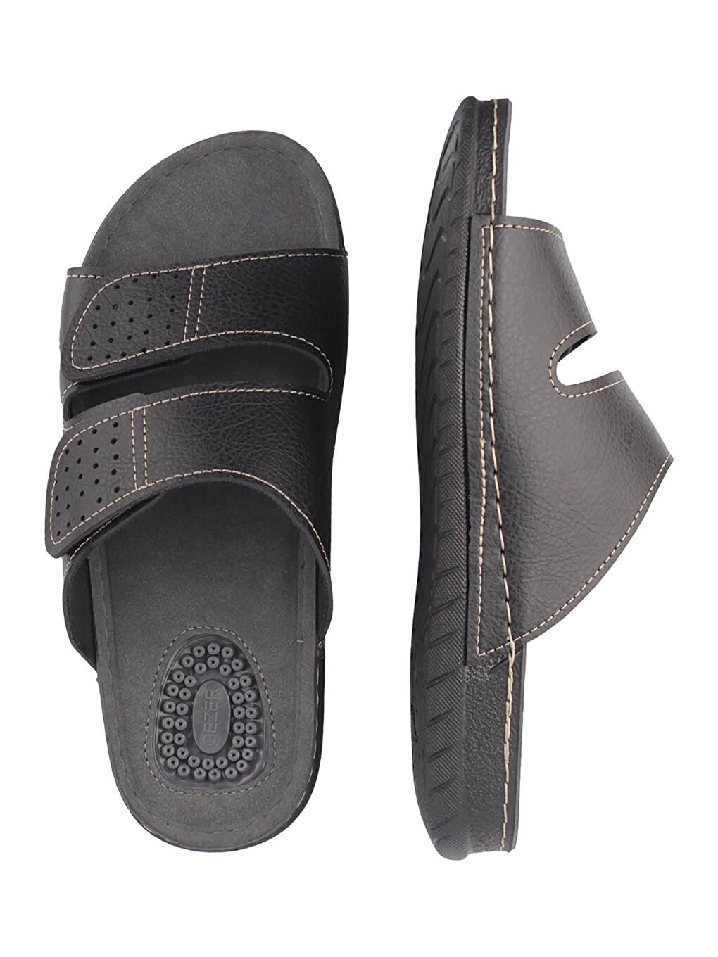 Siyah Yazlık İki Toka Ayarlanabilir Masaj Taban Erkek Terlik-3