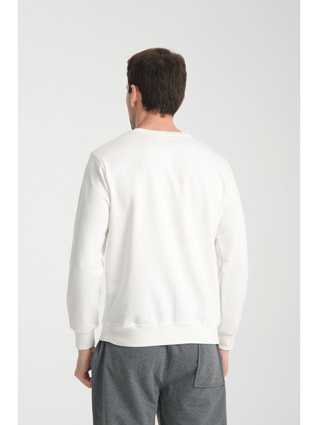 Ekru Erkek Uzun Kol Bisiklet Yaka Sweatshirt 3206-4