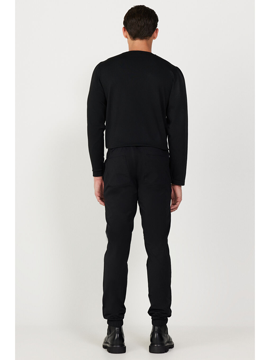 Erkek Siyah Slim Fit Dar Kesim Beli Bağlamalı Pantolon-3