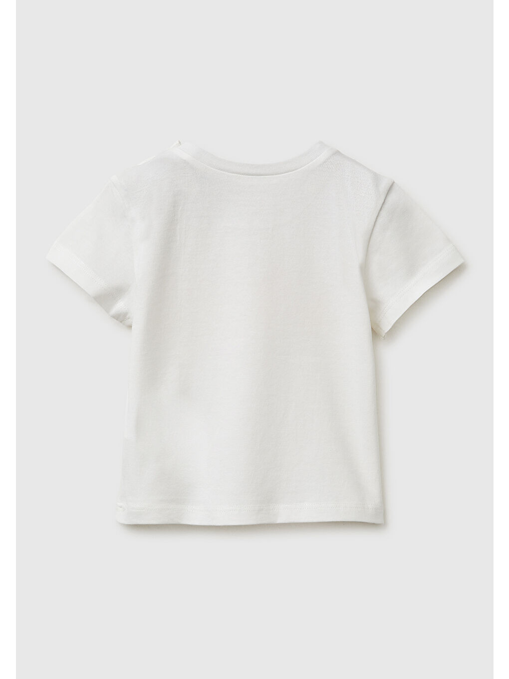 Bebek Ekru Omzu Gizli Çıtçıtlı Baskılı Kısa Kollu T-Shirt-1