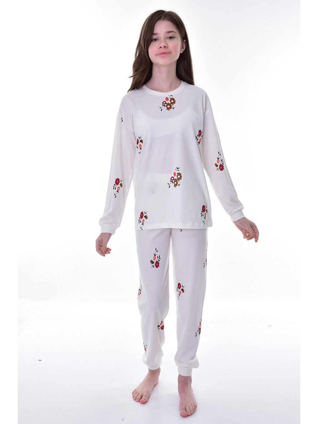 Myhanne Ekru Çiçek Desenli Pijama Takımı 21252