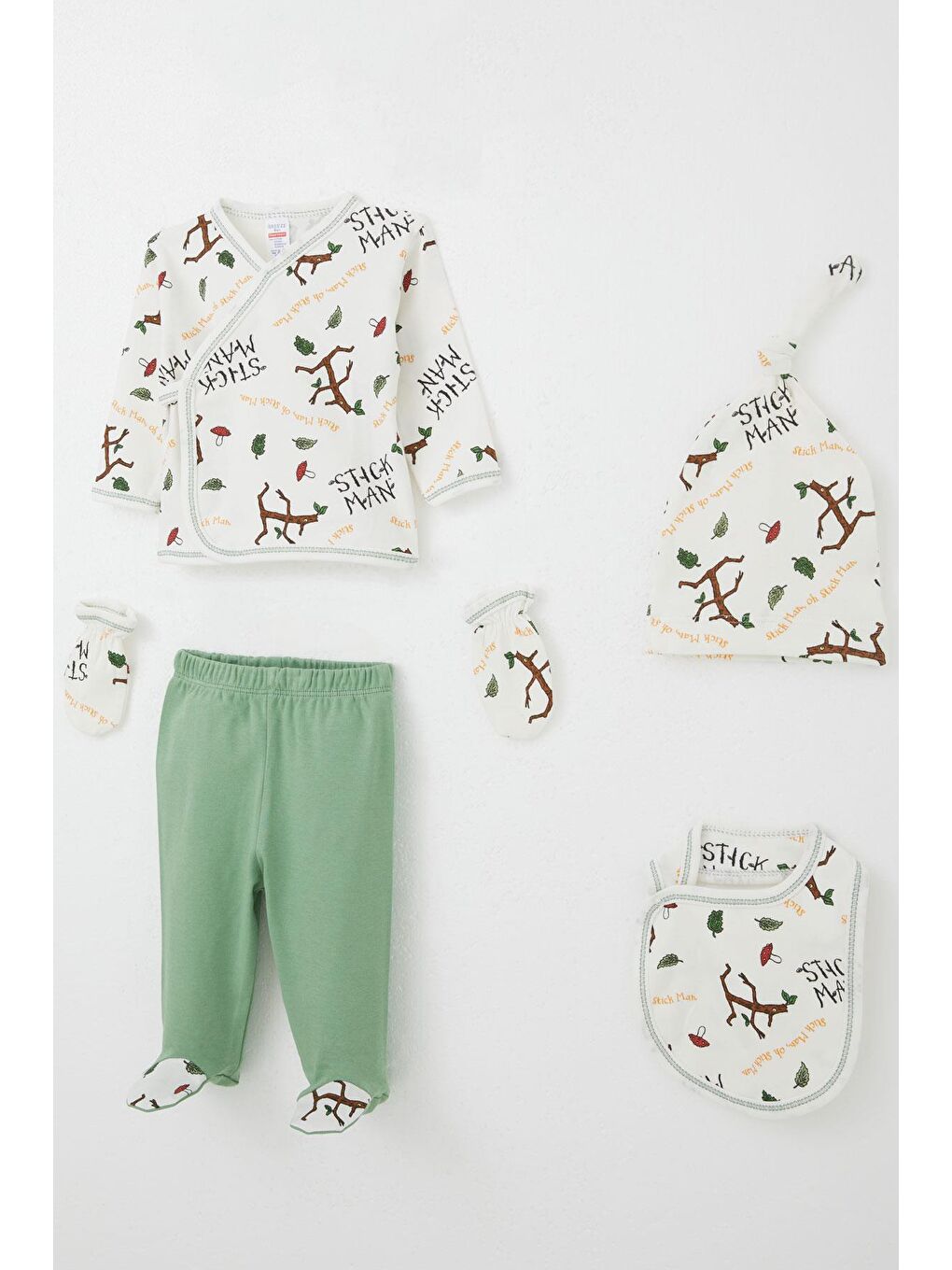 Erkek Bebek Hastane Çıkışı 5 Li Ağaç Adam Desenli Beyaz (0-3 Ay)-1