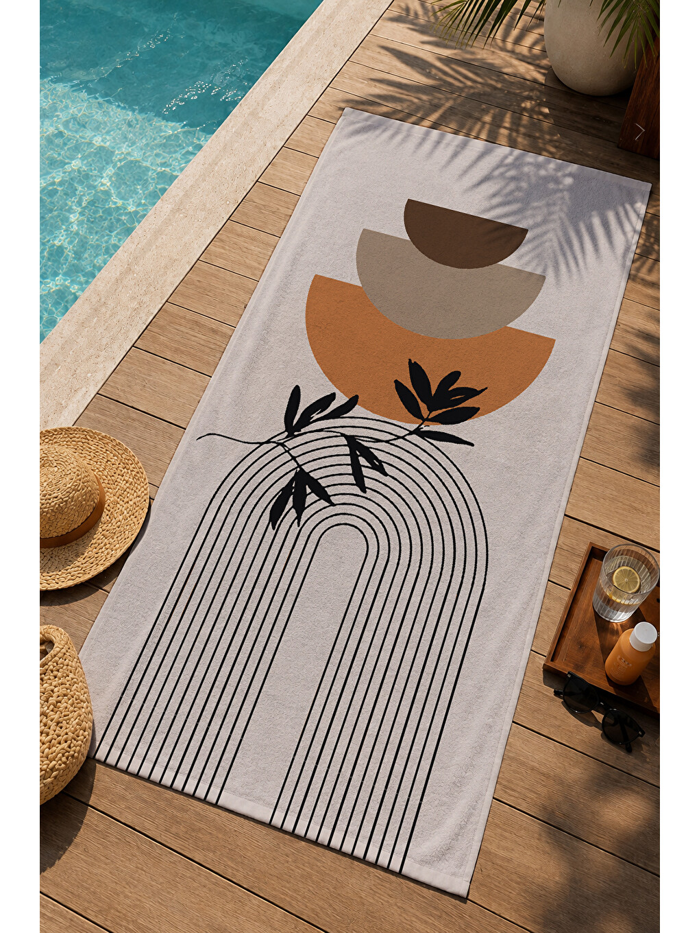 Ekru Beyaz Terracotta Bitki Ve Kemer Desenli 70x150 Cm Dijital Baskılı Plaj Ve Banyo Havlusu-2