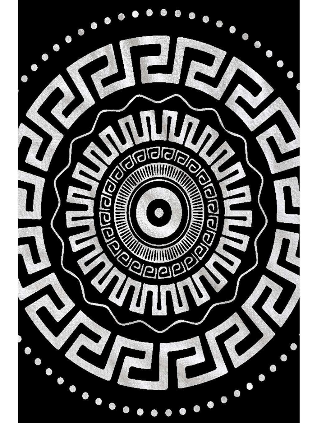 Siyah Beyaz Yunan Anahtarı Mandala Desenli 70x150 Cm Dijital Baskılı Plaj Ve Banyo Havlusu-1