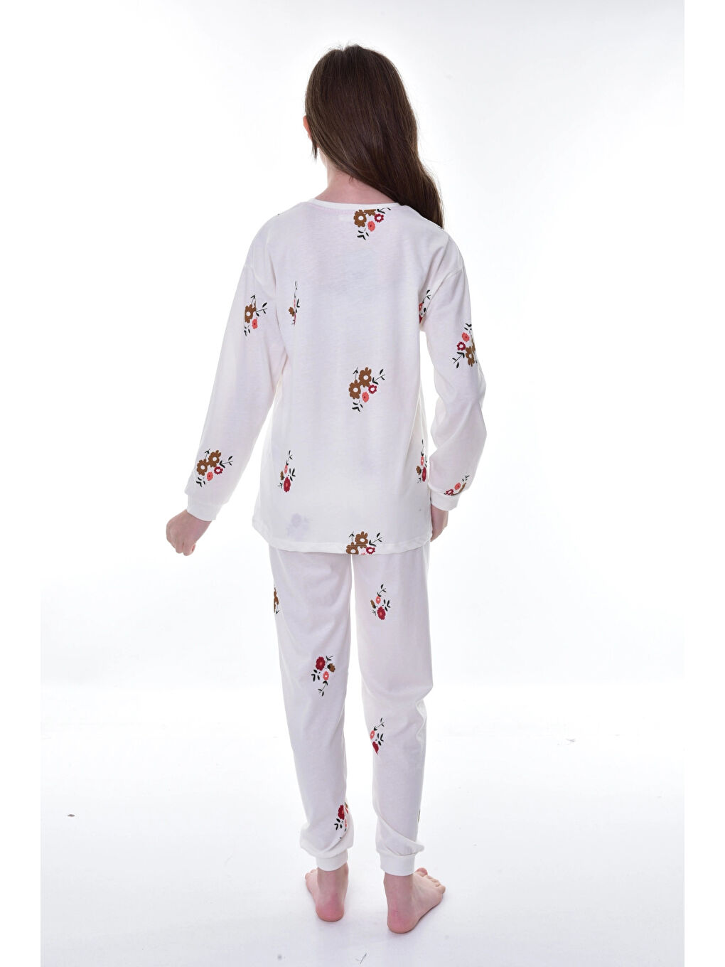 Myhanne Ekru Çiçek Desenli Pijama Takımı 21252 - 2