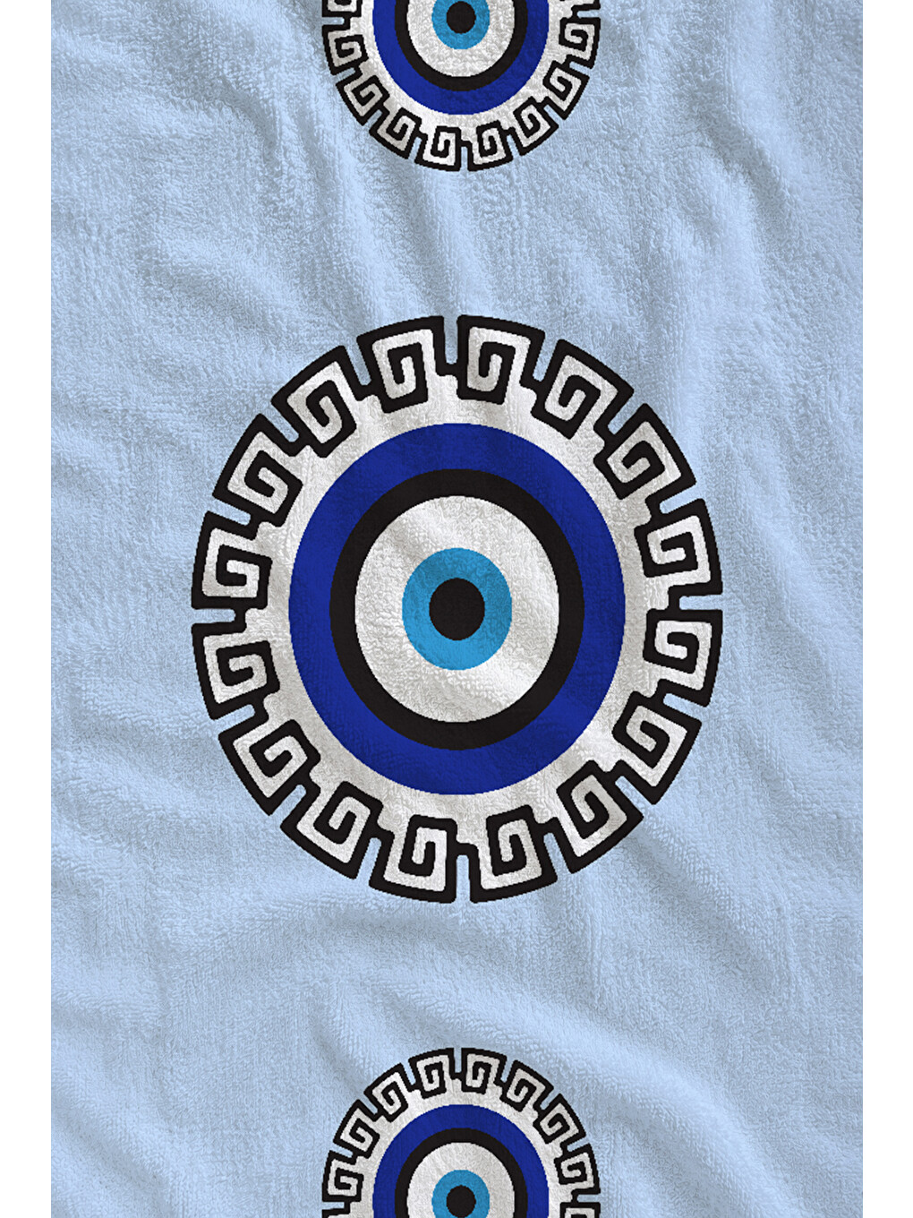 Beyaz Mavi Nazar Boncuğu Mandala Desenli 70x150 Cm Dijital Baskılı Plaj Ve Banyo Havlusu-1