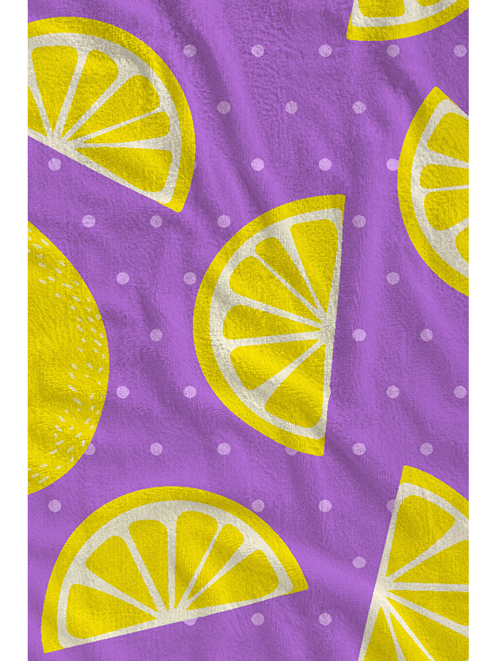 Mor Zemin Sarı Limon Desenli 70x150 Cm Dijital Baskılı Plaj Ve Banyo Havlusu