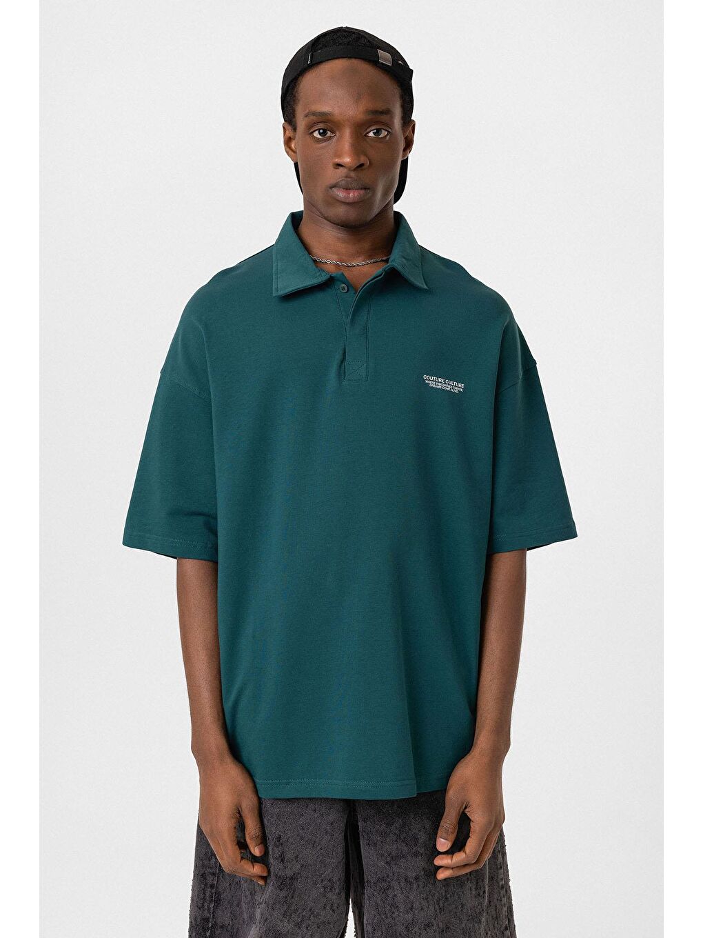Polo Yaka Oversize Tişört Petrol-2