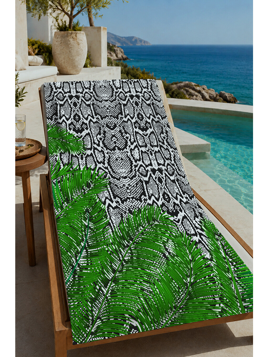 Yeşil Siyah Etnik Desenli 70x150 Cm Dijital Baskılı Plaj Ve Banyo Havlusu