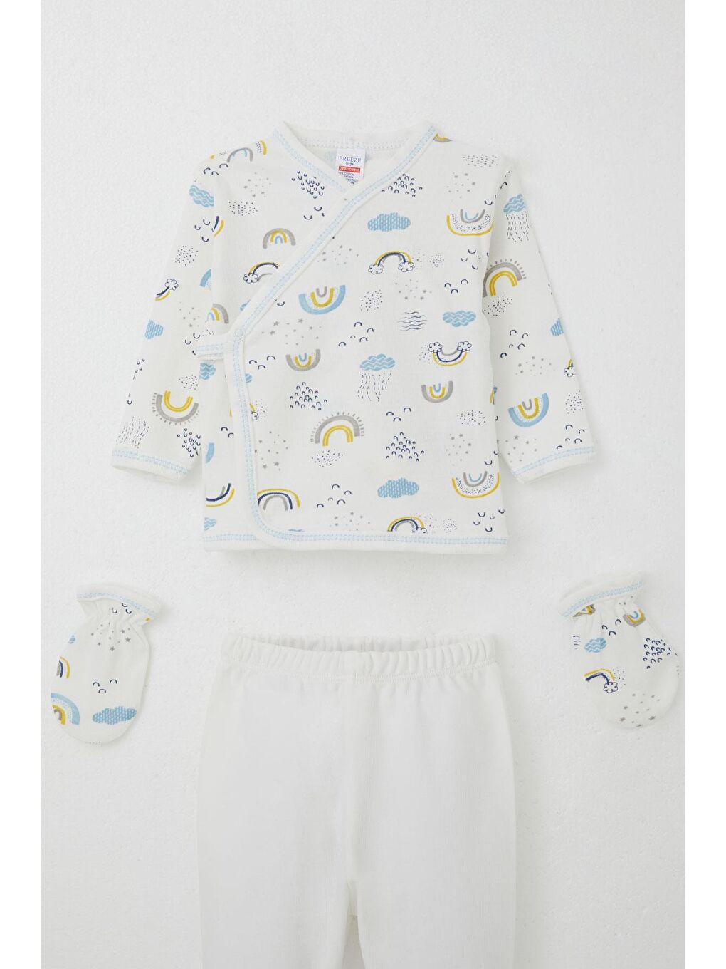 Erkek Bebek Hastane Çıkışı 5 Li Gökyüzü Temalı Bulut Desenli Beyaz (0-3 Ay)-2