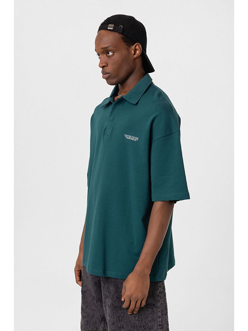 Polo Yaka Oversize Tişört Petrol-3