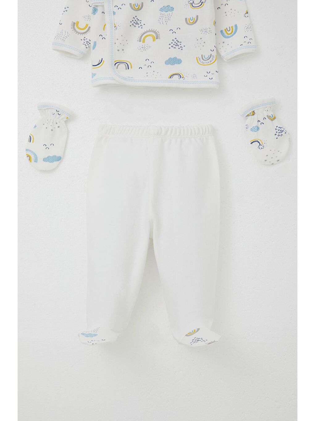 Erkek Bebek Hastane Çıkışı 5 Li Gökyüzü Temalı Bulut Desenli Beyaz (0-3 Ay)-3