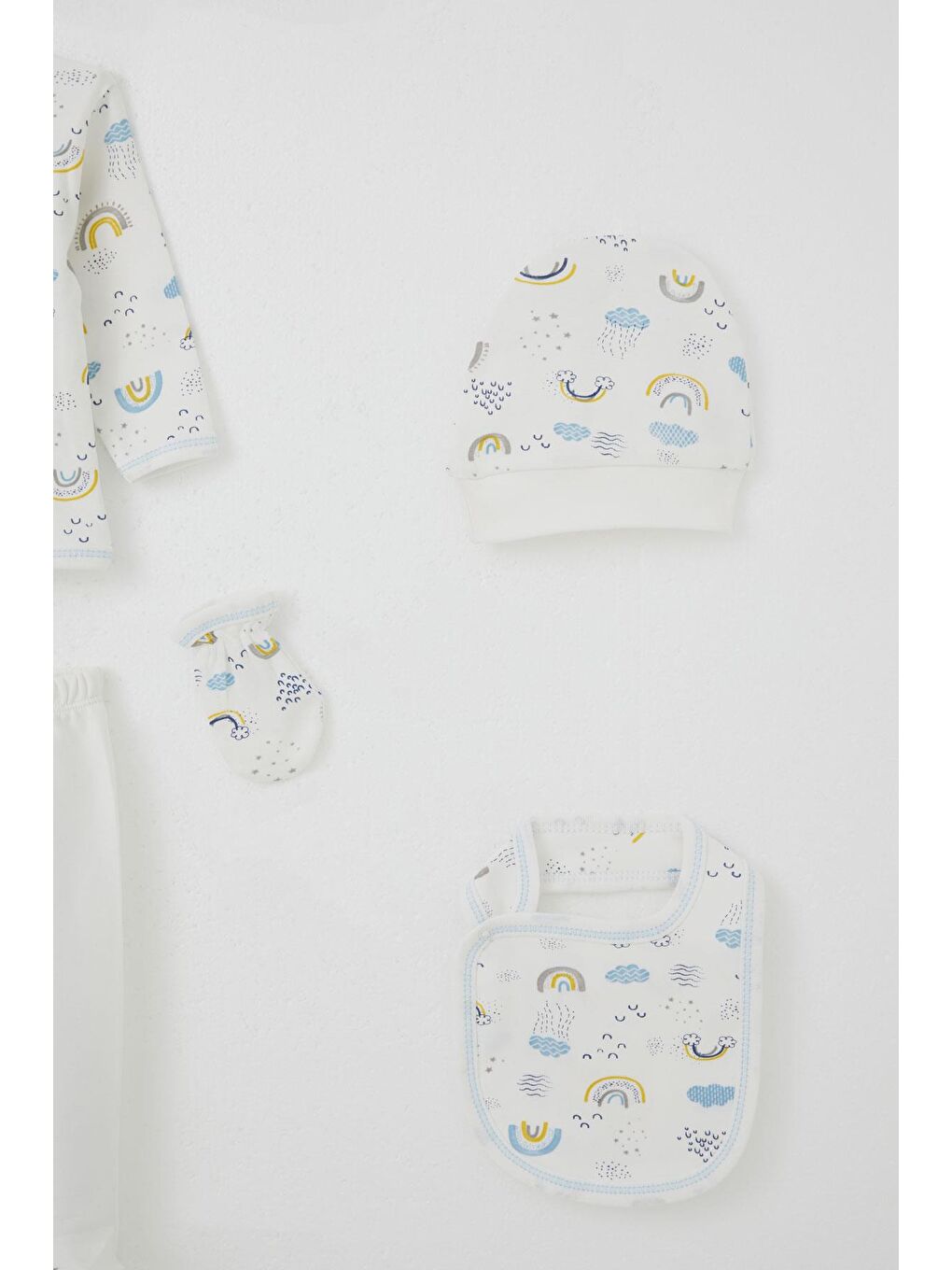 Erkek Bebek Hastane Çıkışı 5 Li Gökyüzü Temalı Bulut Desenli Beyaz (0-3 Ay)-4