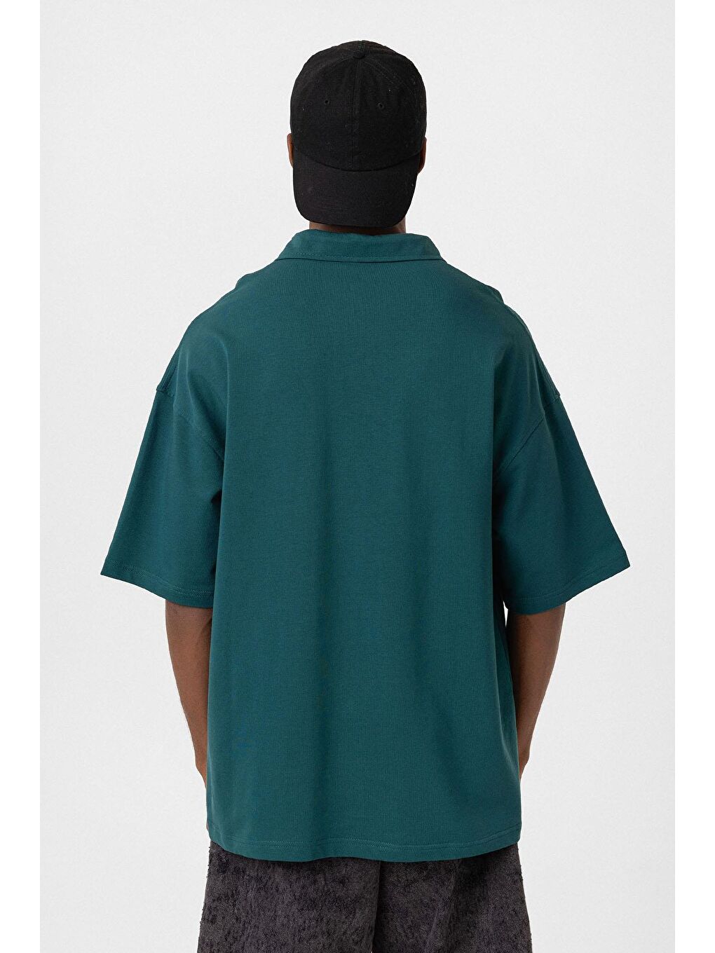 Polo Yaka Oversize Tişört Petrol-4