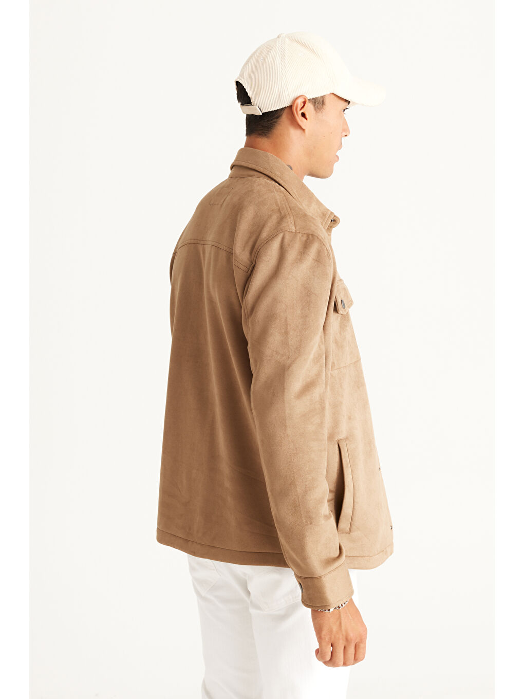 Erkek Bej Standart Fit Normal Kesim Gömlek Yaka Yağlı Görünümlü Mont-6