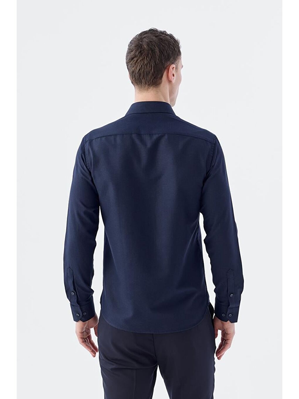 Koyu Lacivert-2 Comfort Fit Pamuklu Kolay Ütülenebilir Gömlek-3