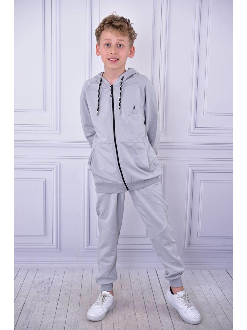 Pina Kids Gri Erkek Çocuk Fermuarlı Eşofman Takımı ESF.bk07 - 2