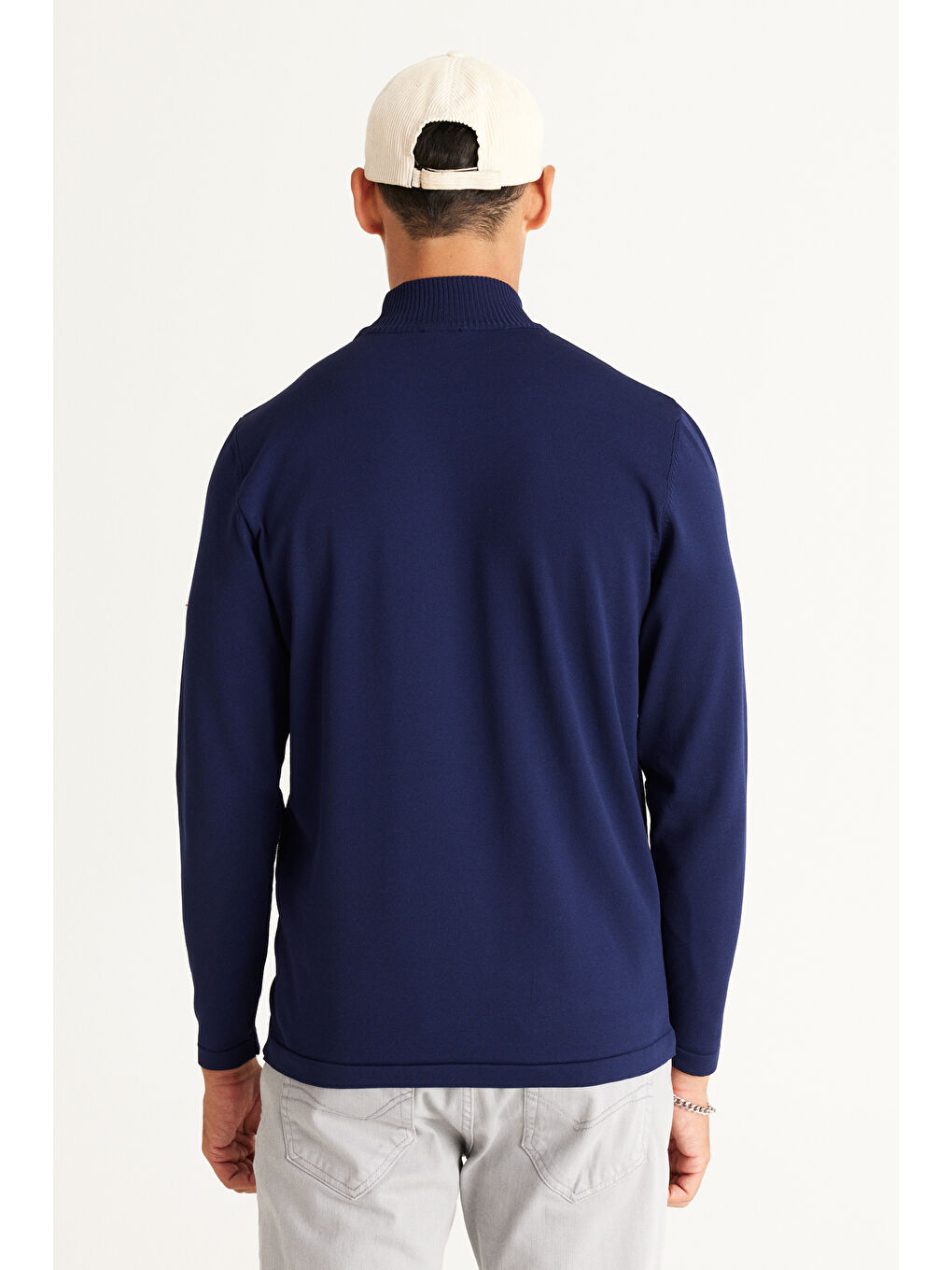 Erkek Lacivert Standart Fit Normal Kesim Yarım Balıkçı Yaka Triko Kazak-3