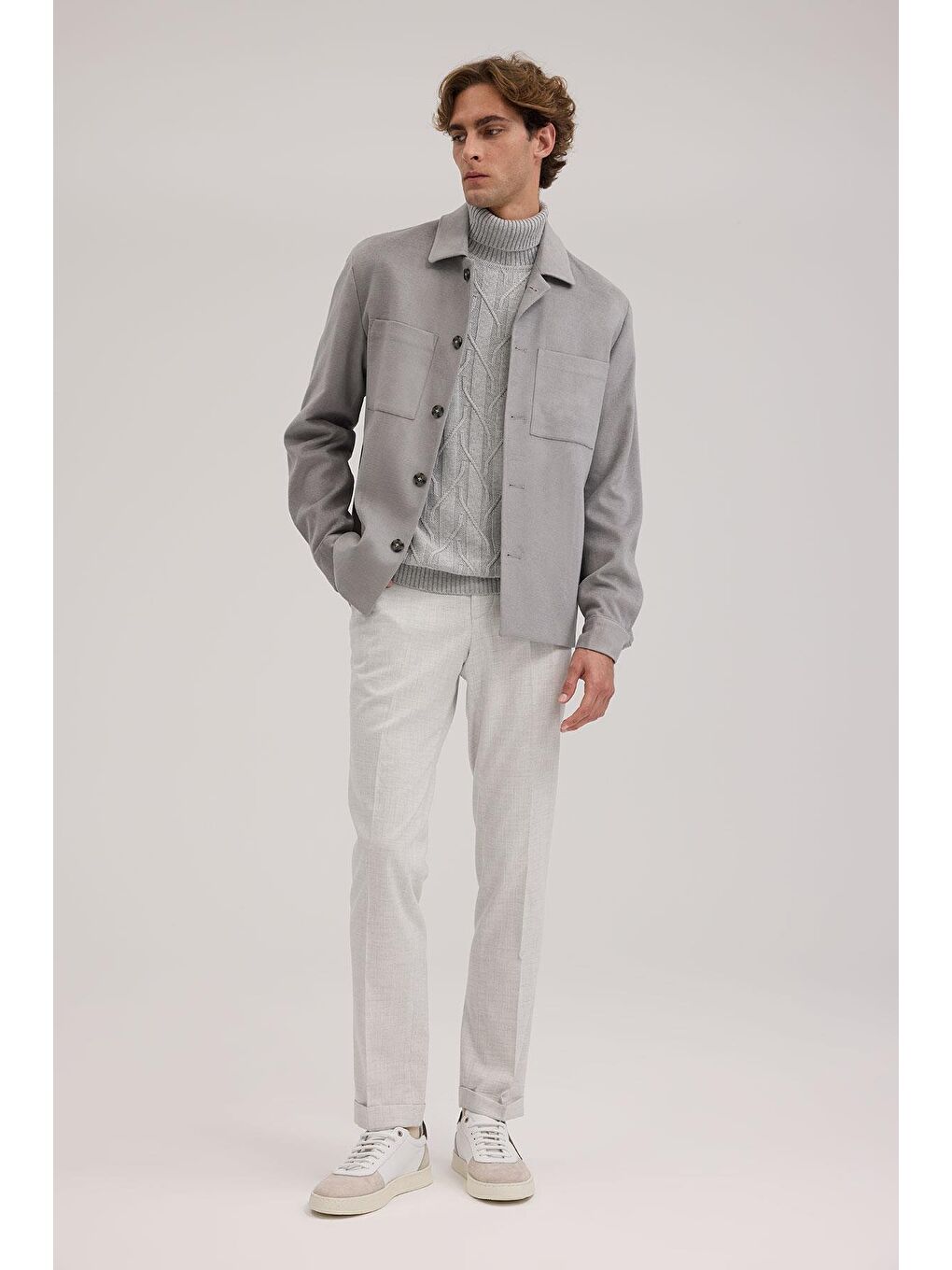 Gri Slim Fit Gömlek Yaka Mont-1