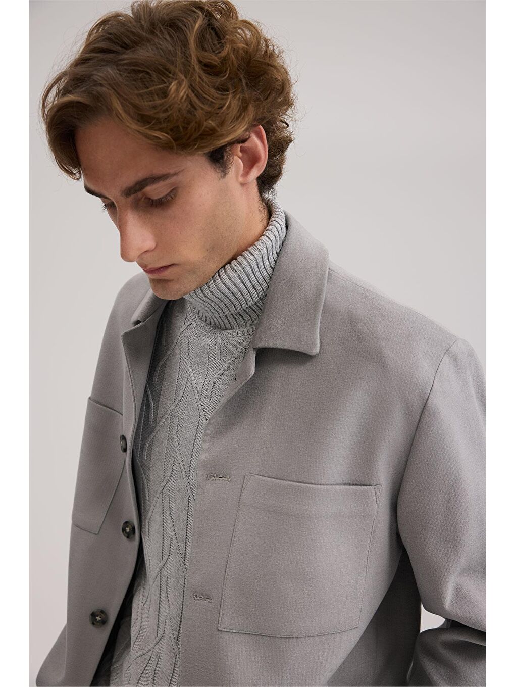 Gri Slim Fit Gömlek Yaka Mont-2